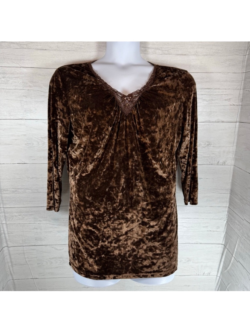 Faded Glory Y2K  Brown Velvet Burnout Babydoll Fairy Grunge Blouse - Picture 2 of 8